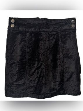 Free People Black Velvet Mini Skirt W24 Button Detail Zip Back Boho Festival